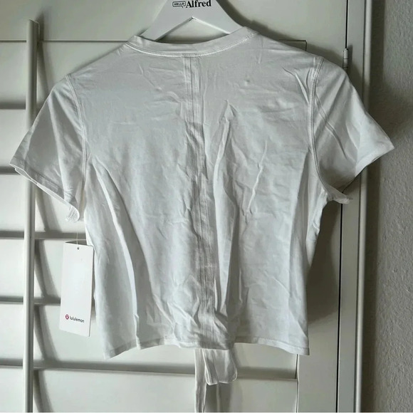 LULULEMON NWT Time to Restore Short Sleeve Cropped Crop Top White Wrap Tie 6 - Picture 9 of 10